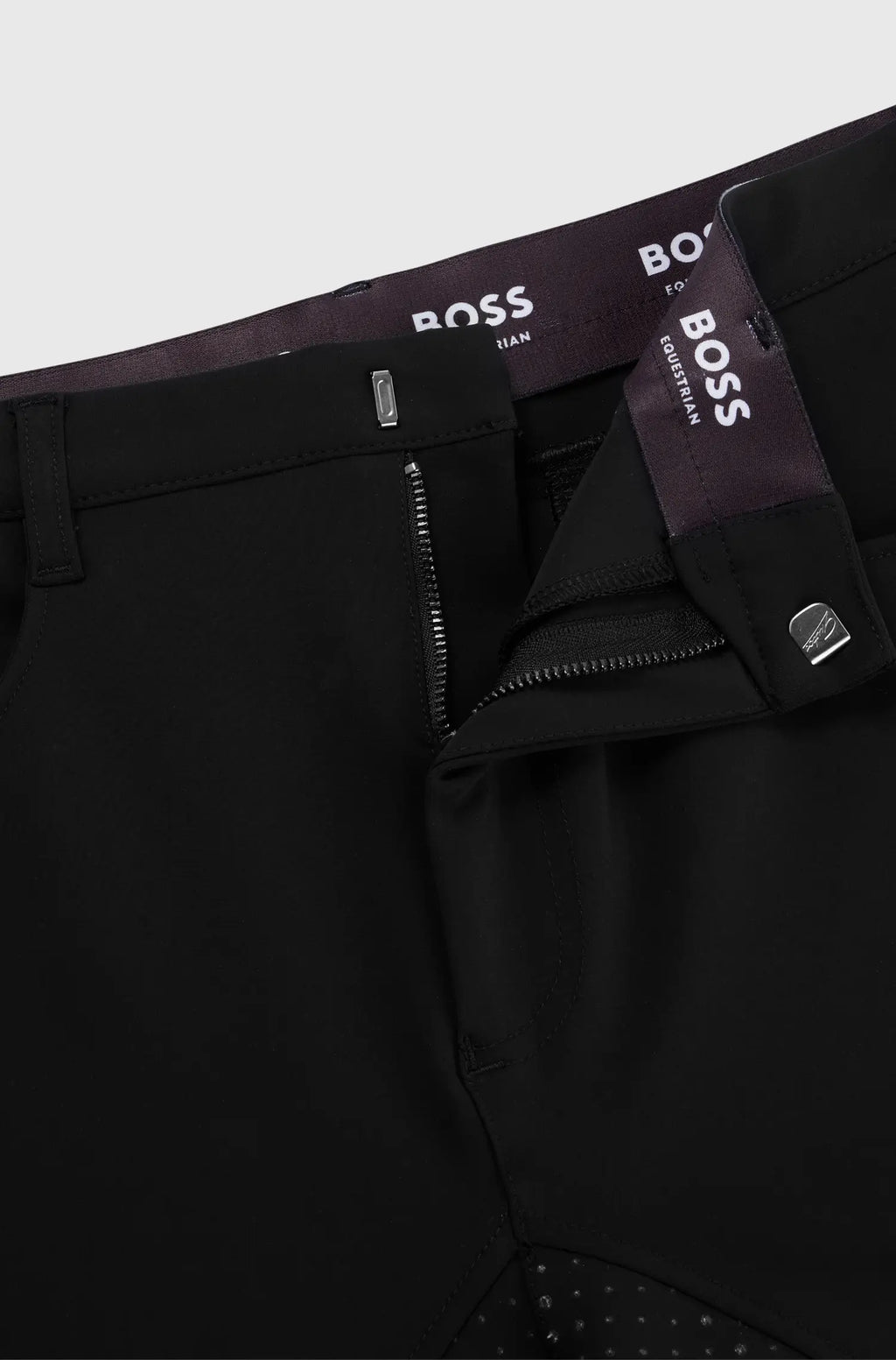 Black | Black pants with BOSS branding on a light gray background