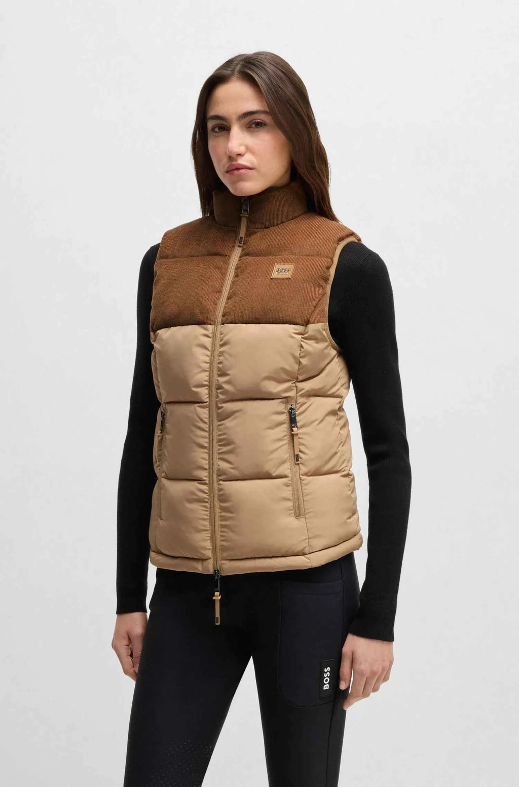 Camel | Viola Cord Puffer Vest, front