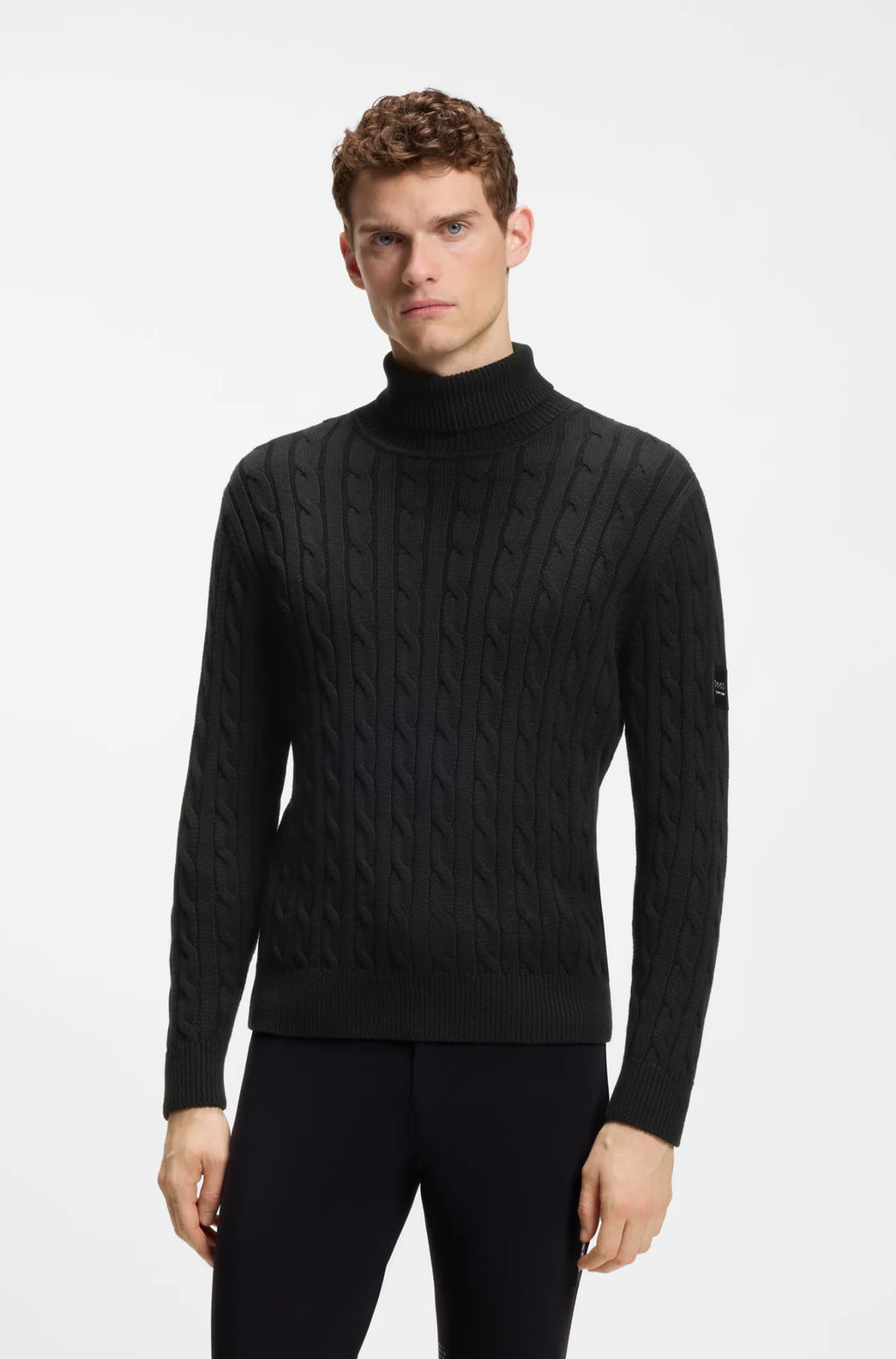 Black | Jordan Knitwear Cable Roll Neck, view 2