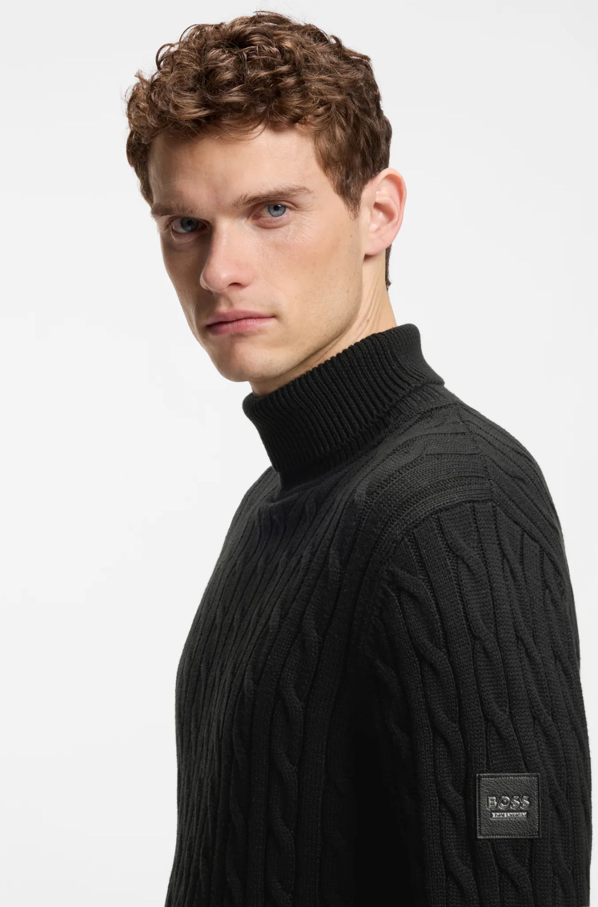 Black | Jordan Knitwear Cable Roll Neck, view 5