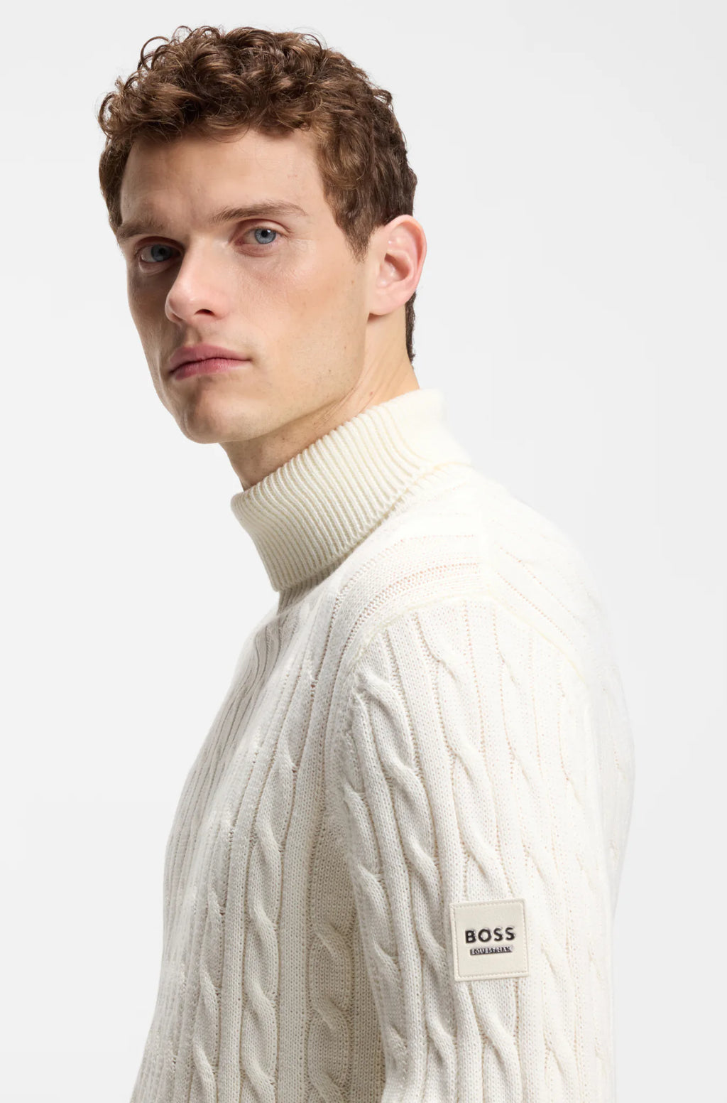 Soft Creme | Jordan Knitwear Cable Roll Neck, view 5