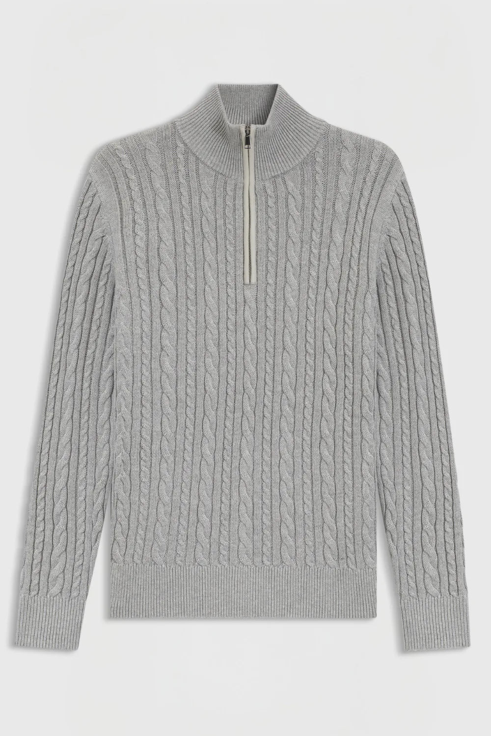 Silver Grey Melange | Jerome Knitwear Cable Troyer, front
