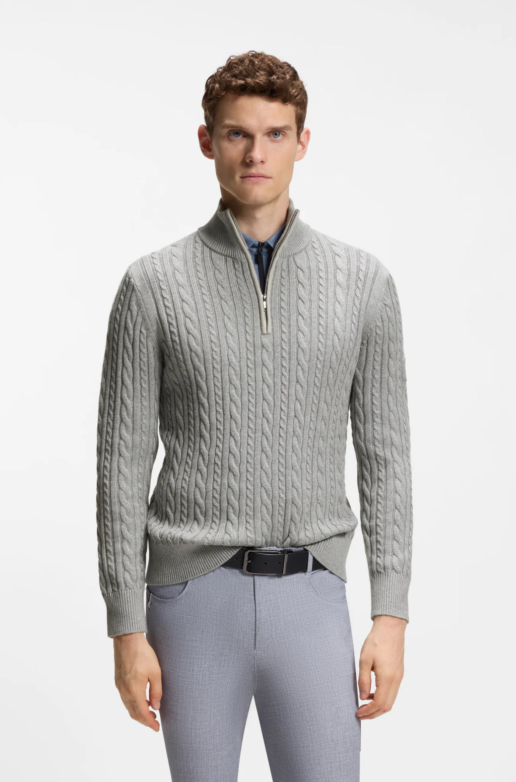 Silver Grey Melange | Jerome Knitwear Cable Troyer, view 2