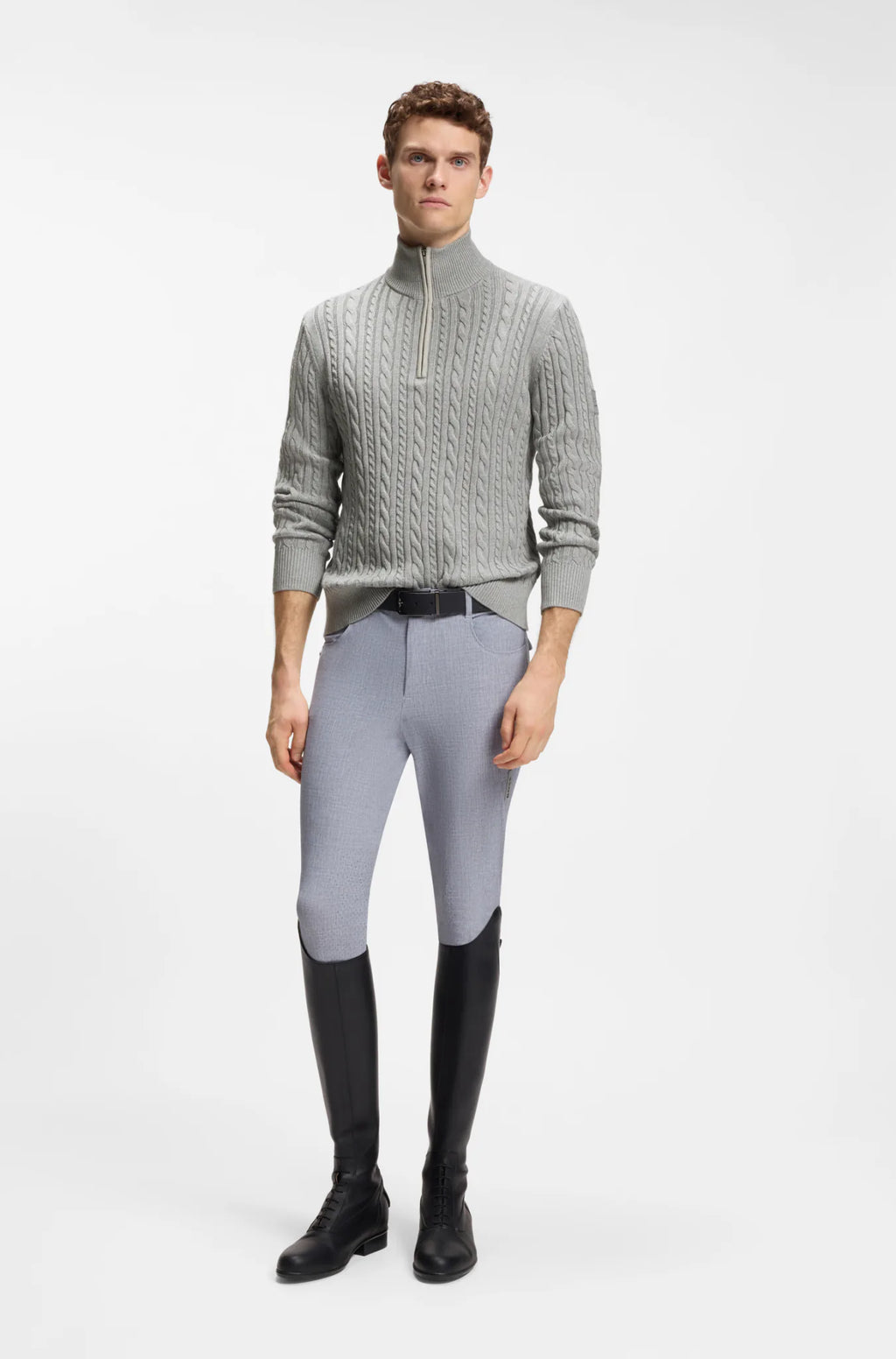 Silver Grey Melange | Jerome Knitwear Cable Troyer, view 3