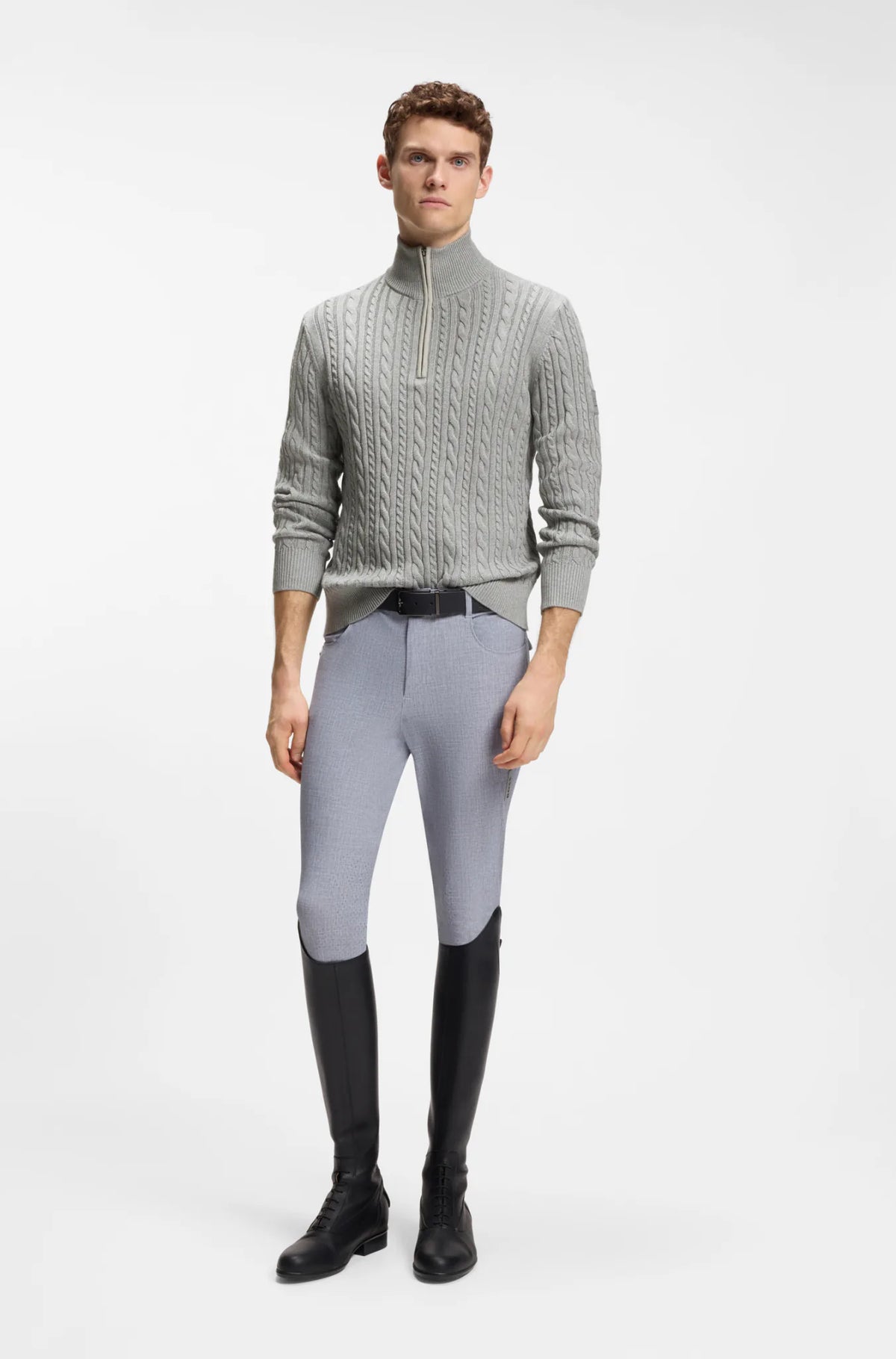 Silver Grey Melange | Jerome Knitwear Cable Troyer, view 3