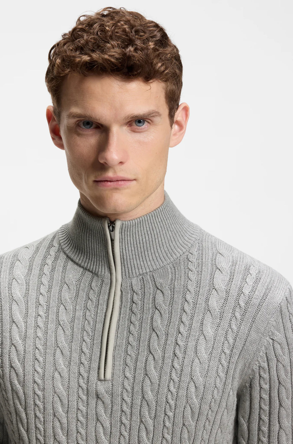 Silver Grey Melange | Jerome Knitwear Cable Troyer, view 5