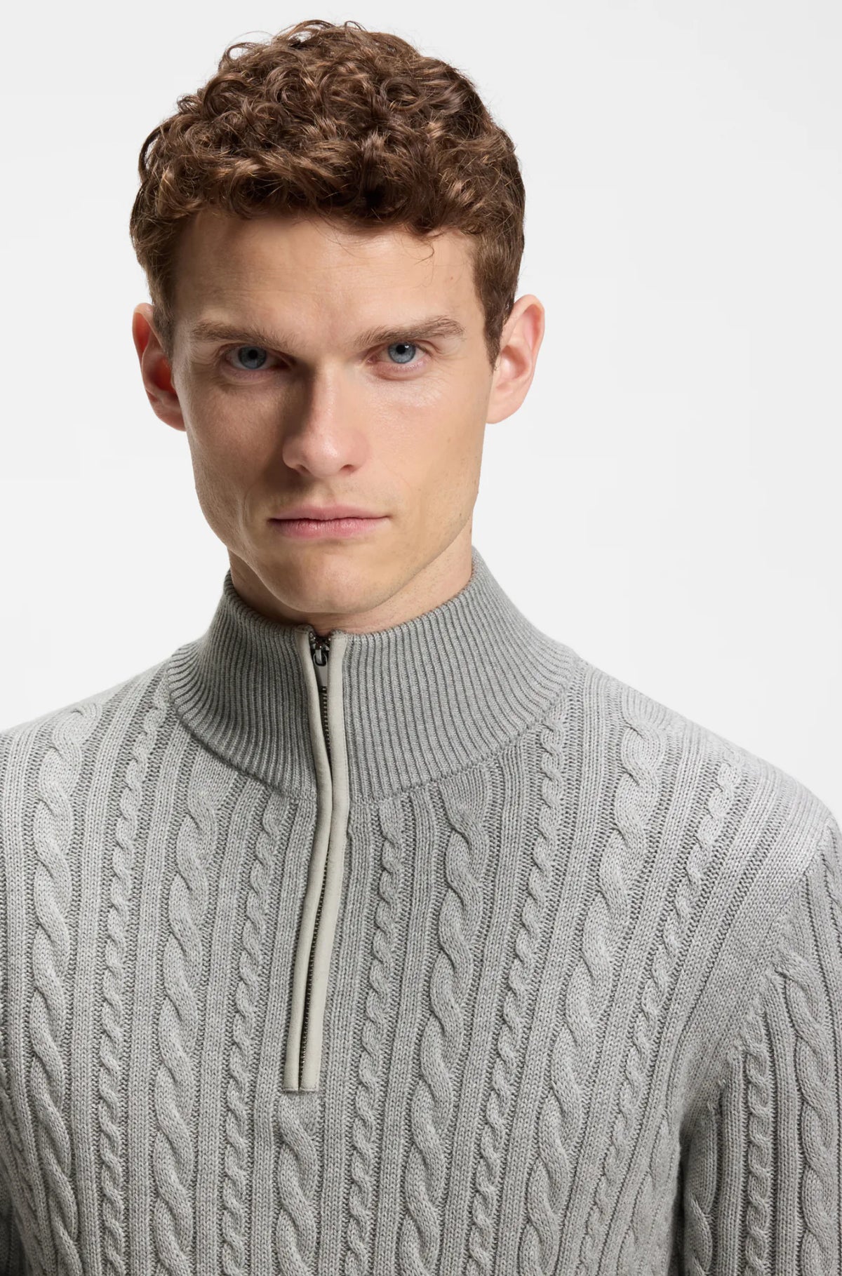 Silver Grey Melange | Jerome Knitwear Cable Troyer, view 5