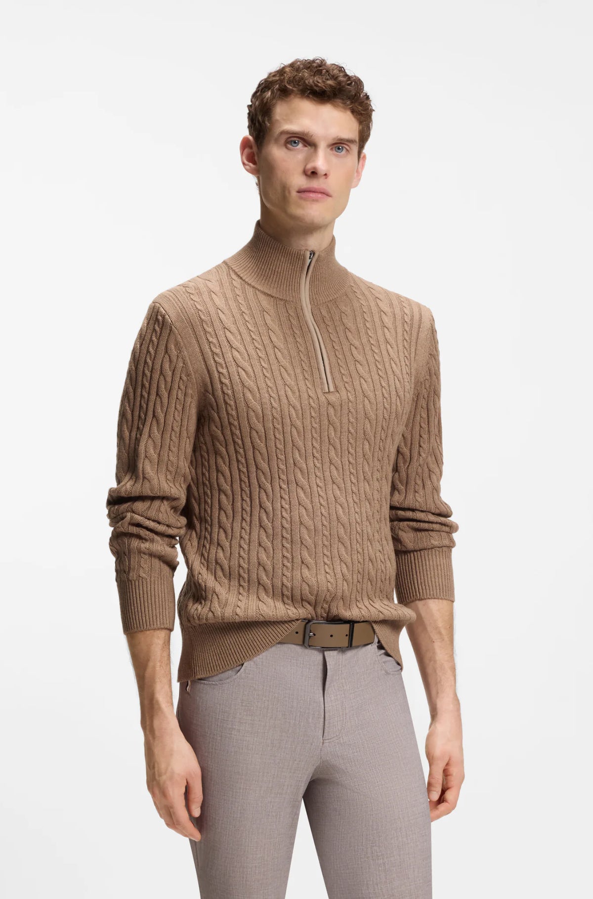 Walnut | Jerome Knitwear Cable Troyer, view 2