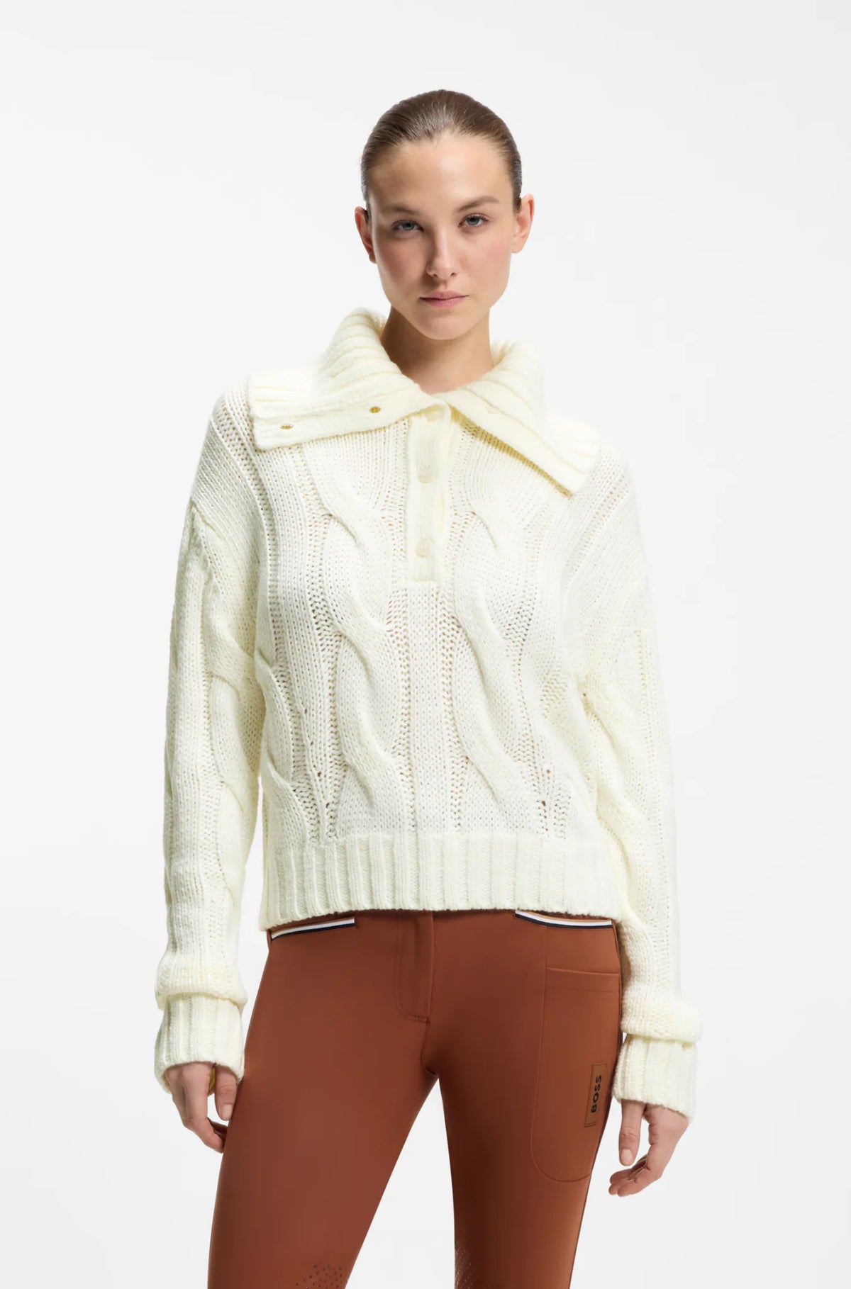Soft Creme | Eve Heavy Knit Troyer, view 2