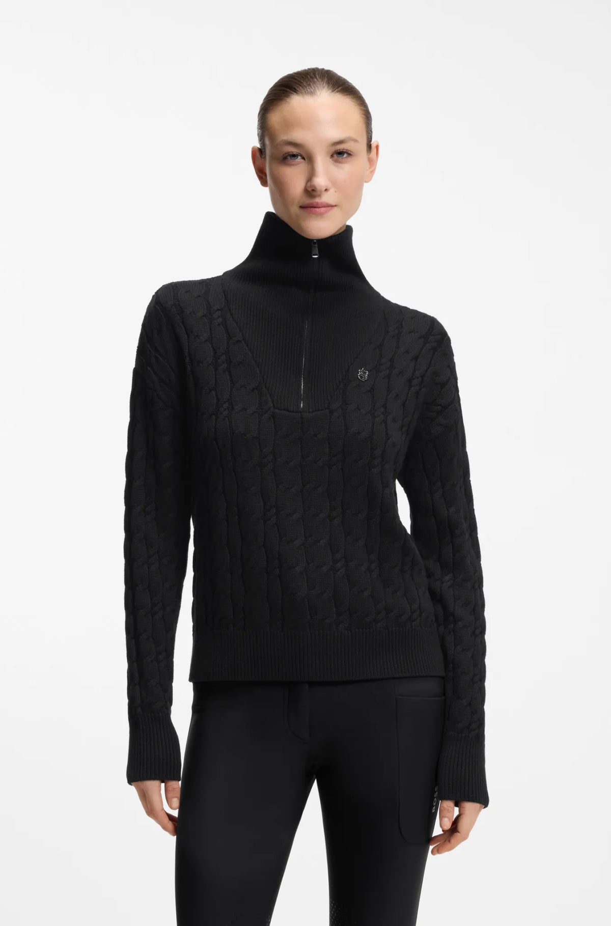 Black | Ella Knit Zip Troyer, view 2
