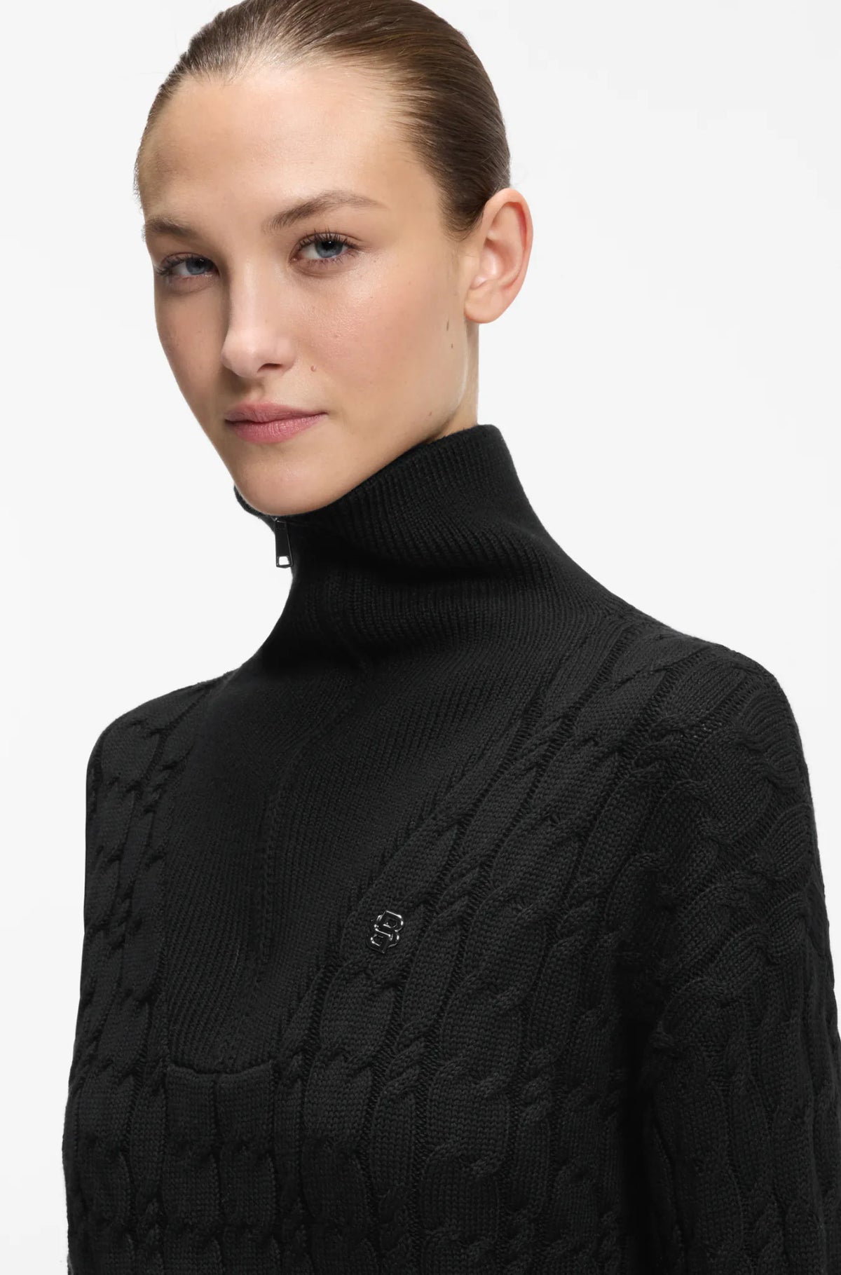 Black | Ella Knit Zip Troyer, view 3