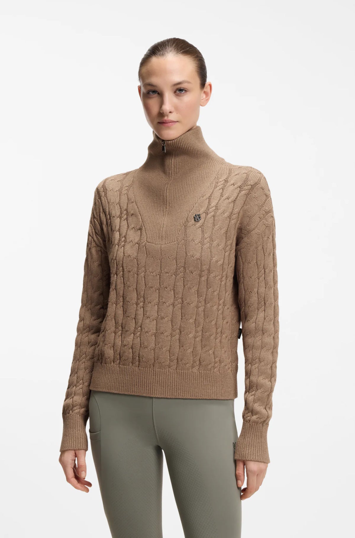 Walnut | Ella Knit Zip Troyer, view 2